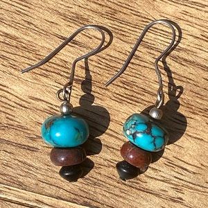 Vintage Boho Faux Turquoise 925 Glass Earrings